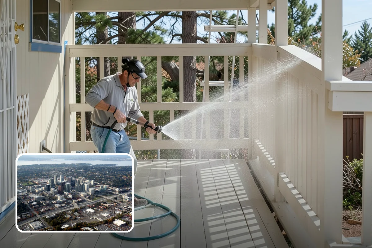 Deck Brightening in Bellevue, King County, WA - Neutralizes the wood after cleaning