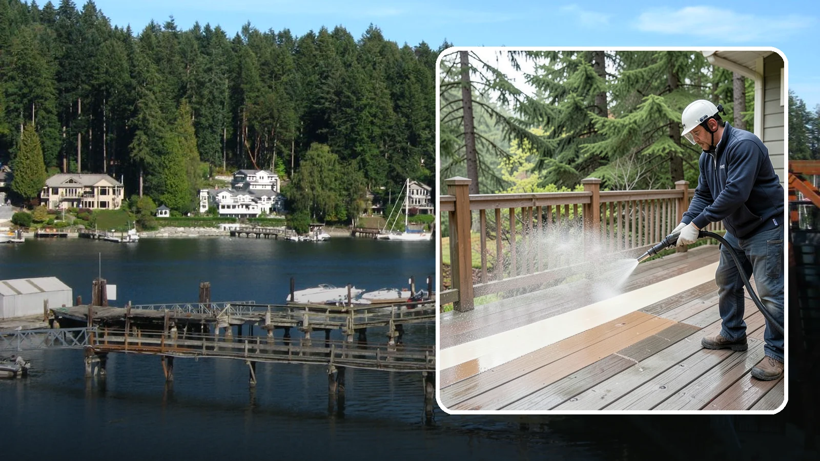 Deck Brightening in Gig Harbor, Pierce County, WA - Apply a wood brightener that neutralizes cleaned decks and restores a bright, even PNW-ready tone.