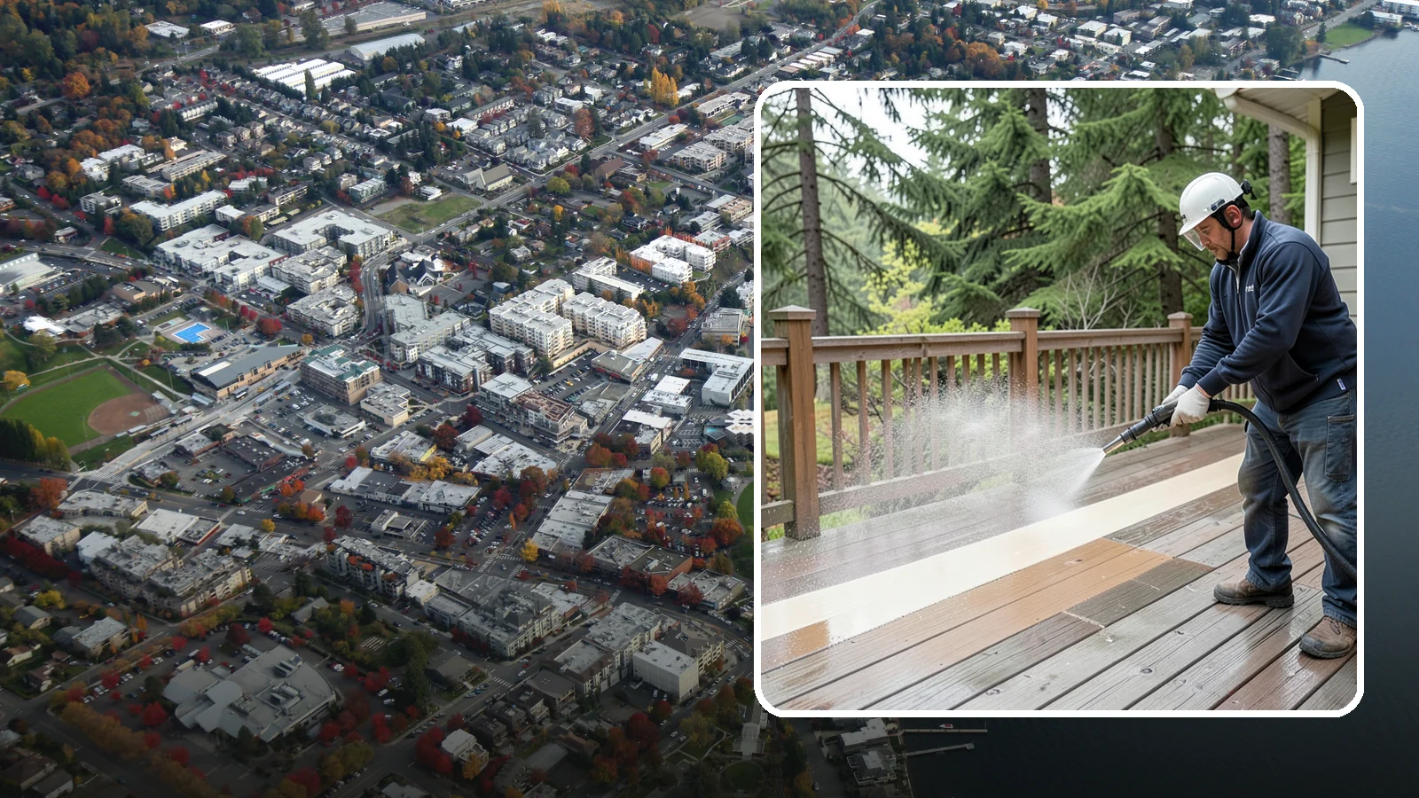 Deck Brightening in Kirkland, King County, WA - Apply a wood brightener that neutralizes cleaned decks and restores a bright, even PNW-ready tone.