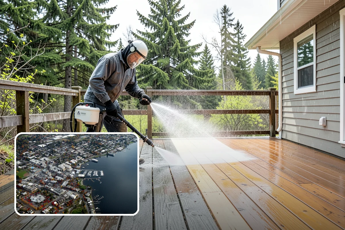 Deck Brightening in Kirkland, King County, WA - Neutralizes the wood after cleaning