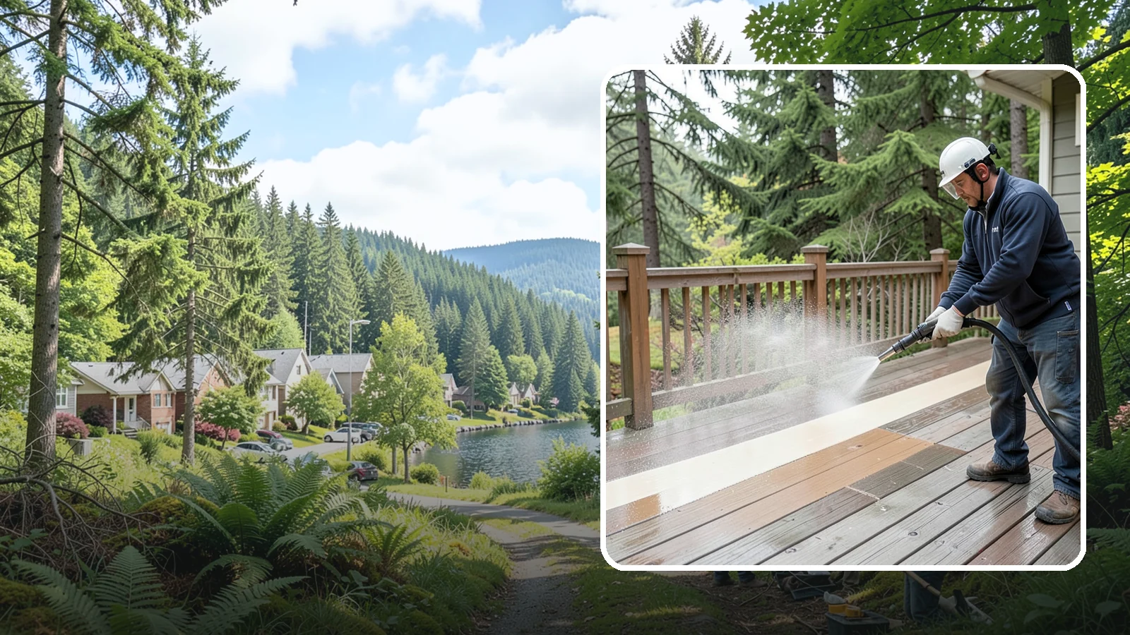 Deck Brightening in Lake Forest Park, King County, WA - Apply a wood brightener that neutralizes cleaned decks and restores a bright, even PNW-ready tone.