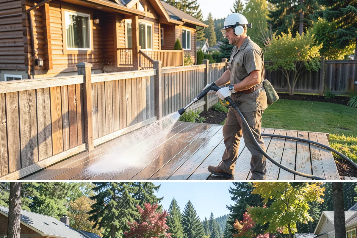 Deck Brightening in Orting, Pierce County, WA - Brighten decks right after cleaning in dry summer weather for the best color and cure.