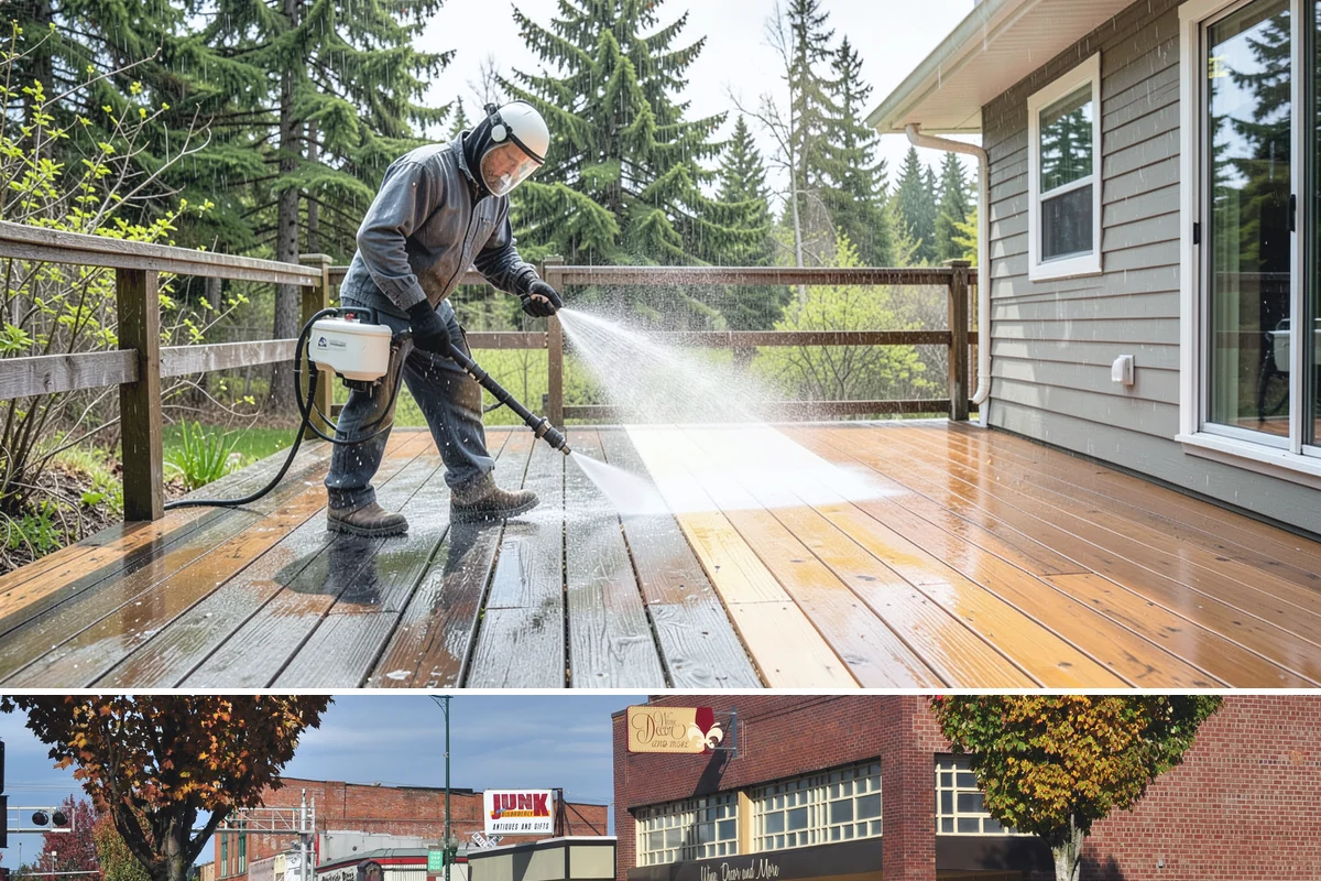 Deck Brightening in Puyallup, Pierce County, WA - Brighten decks right after cleaning in dry summer weather for the best color and cure.