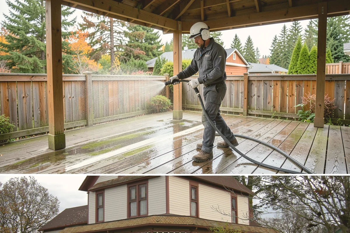 Deck Brightening in Sumner, Pierce County, WA - Brighten decks right after cleaning in dry summer weather for the best color and cure.