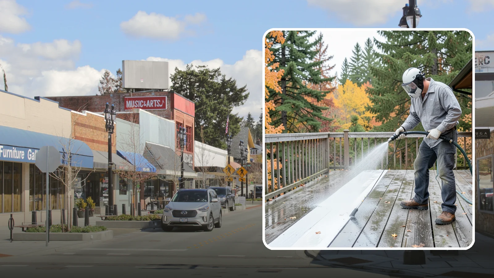 Deck Maintenance Cleaning in Bothell, King County, WA - Keep a finished deck on a regular soft-wash schedule to hold off Northwest growth year over year.