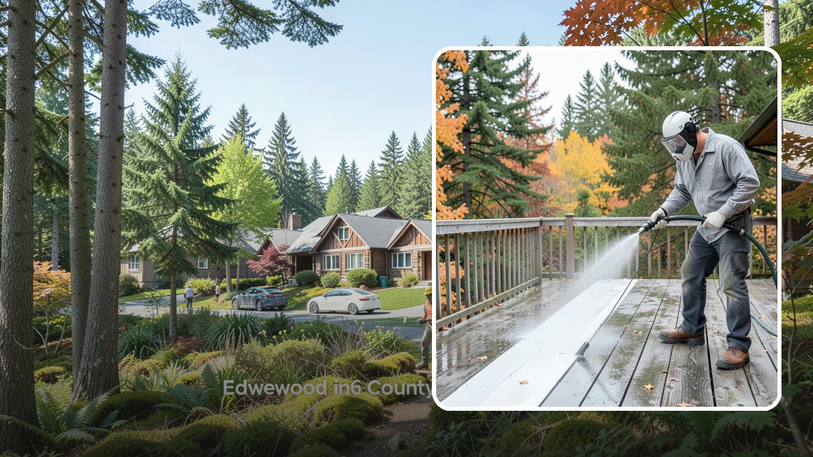 Deck Maintenance Cleaning in Edgewood, Pierce County, WA - Keep a finished deck on a regular soft-wash schedule to hold off Northwest growth year over year.