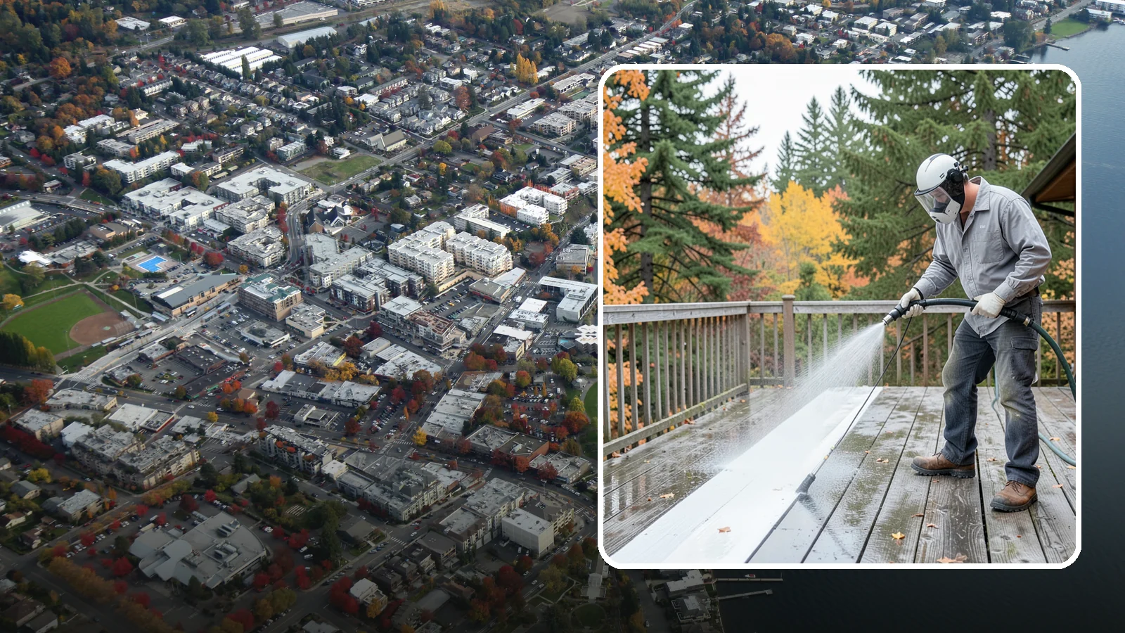 Deck Maintenance Cleaning in Kirkland, King County, WA - Keep a finished deck on a regular soft-wash schedule to hold off Northwest growth year over year.
