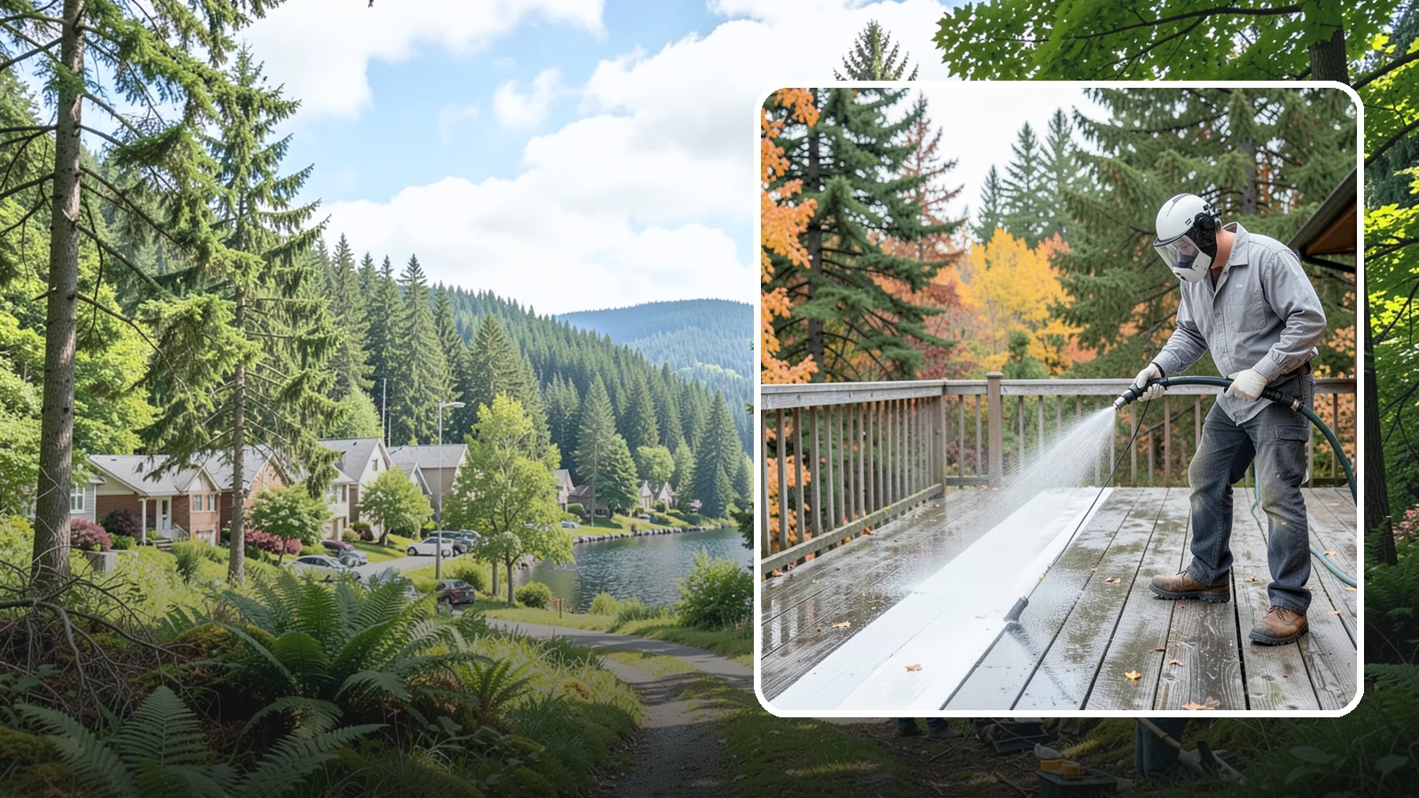 Deck Maintenance Cleaning in Lake Forest Park, King County, WA - Keep a finished deck on a regular soft-wash schedule to hold off Northwest growth year over year.