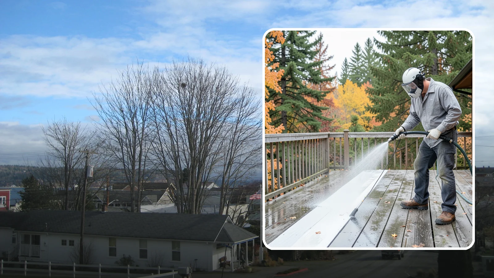 Deck Maintenance Cleaning in Langley, Island County, WA - Keep a finished deck on a regular soft-wash schedule to hold off Northwest growth year over year.