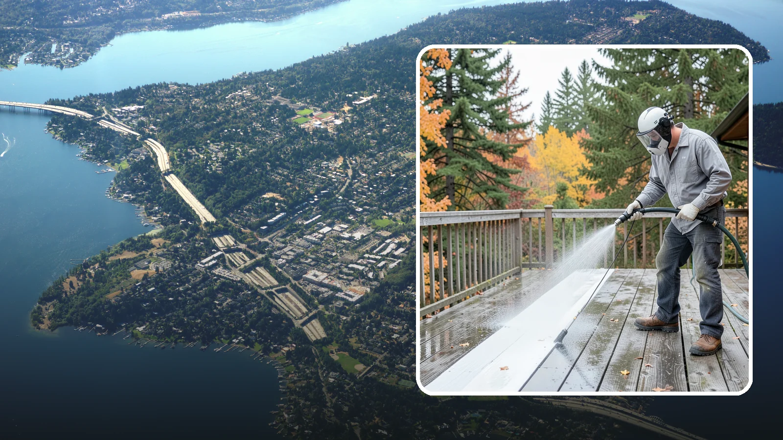 Deck Maintenance Cleaning in Mercer Island, King County, WA - Keep a finished deck on a regular soft-wash schedule to hold off Northwest growth year over year.