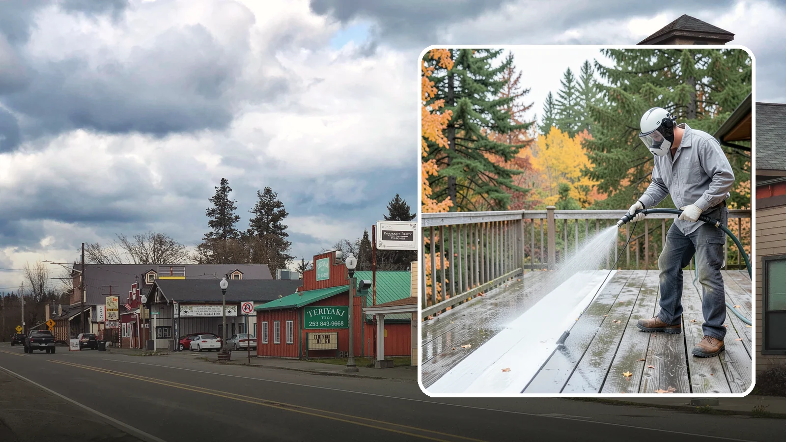 Deck Maintenance Cleaning in Roy, Pierce County, WA - Keep a finished deck on a regular soft-wash schedule to hold off Northwest growth year over year.