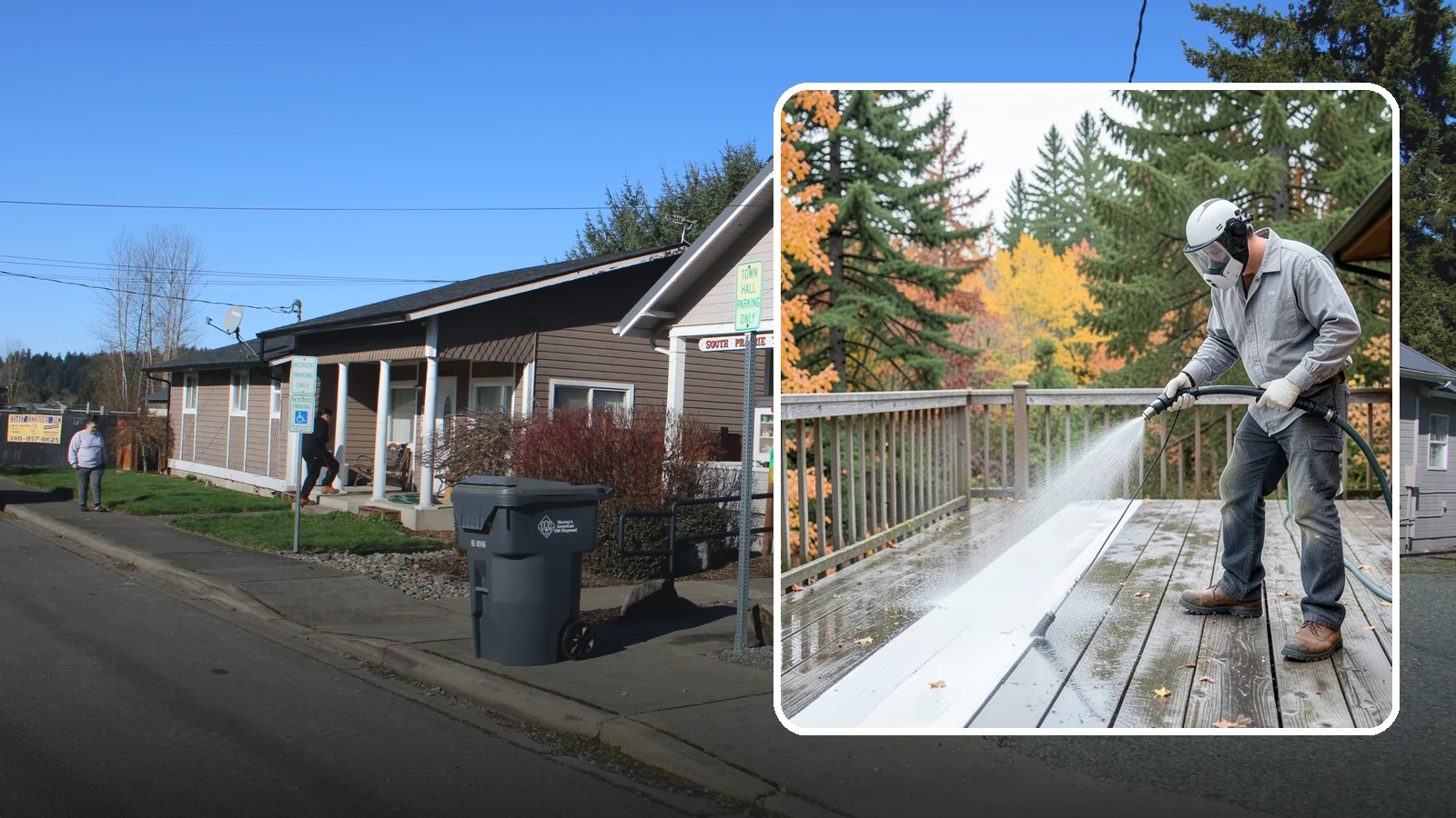 Deck Maintenance Cleaning in South Prairie, Pierce County, WA - Keep a finished deck on a regular soft-wash schedule to hold off Northwest growth year over year.