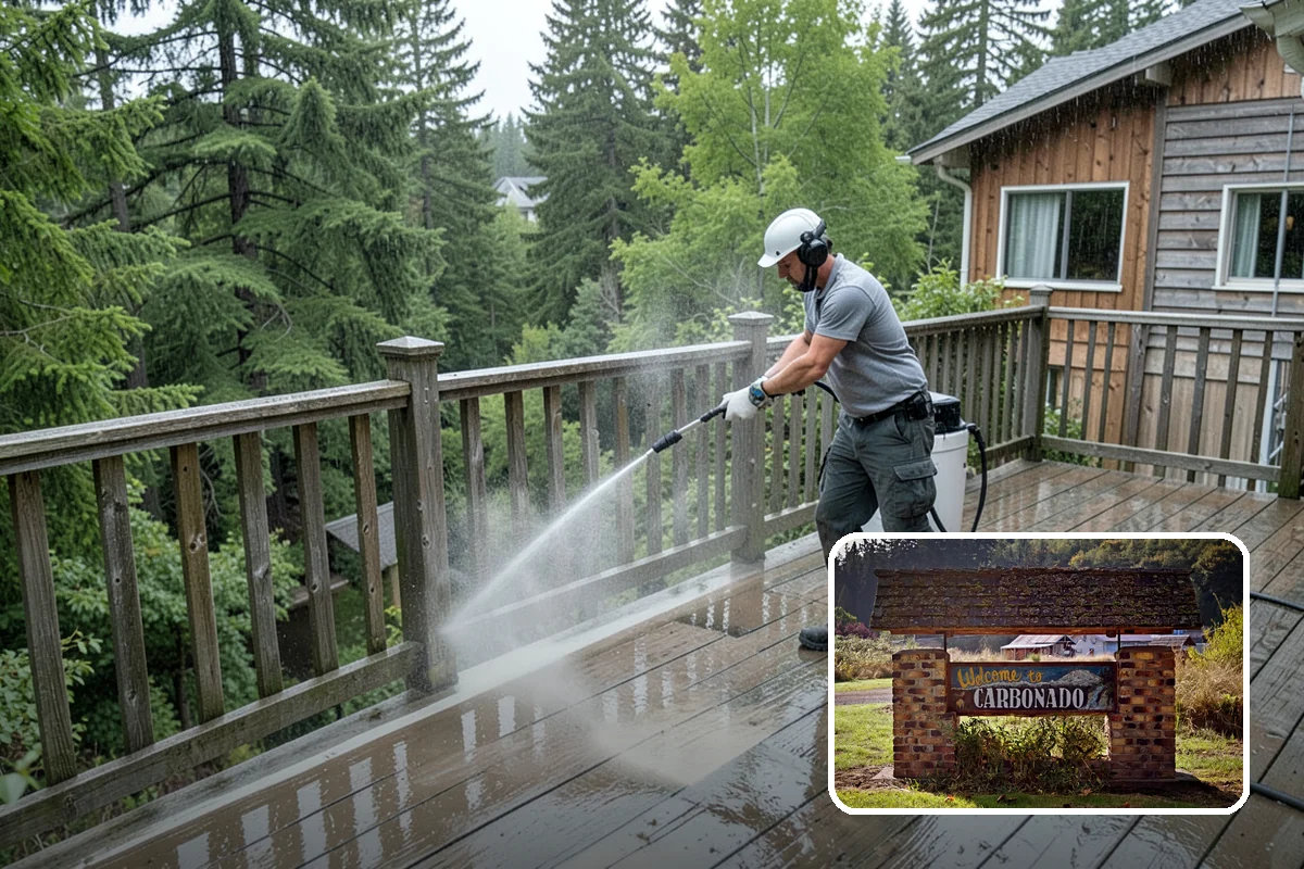 Deck Mildew Removal in Carbonado, Pierce County, WA - Kills mildew at the source, not just the film