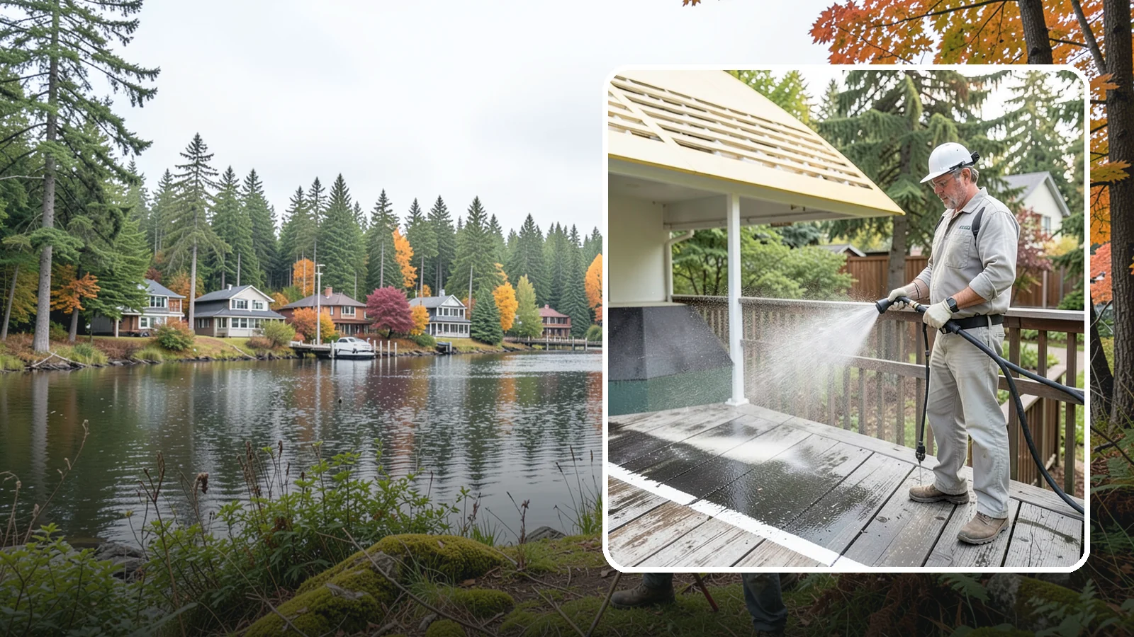 Deck Mildew Removal in La Conner, Skagit County, WA - Kill and remove the mildew that shaded, damp Washington decks grow between the boards.