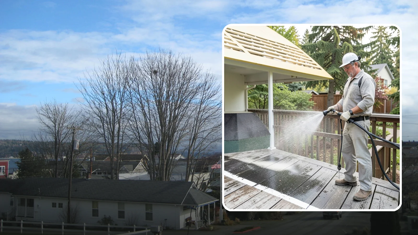 Deck Mildew Removal in Langley, Island County, WA - Kill and remove the mildew that shaded, damp Washington decks grow between the boards.