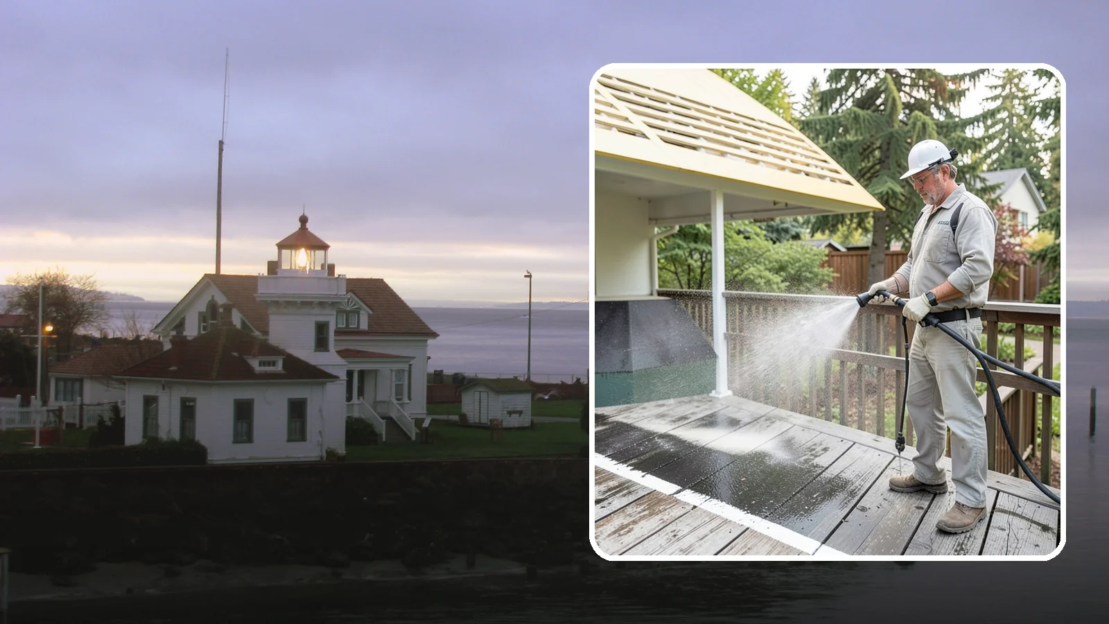Deck Mildew Removal in Mukilteo, Snohomish County, WA - Kill and remove the mildew that shaded, damp Washington decks grow between the boards.