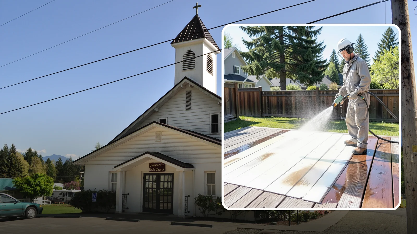 Deck Paint Removal in Concrete, Skagit County, WA - Remove failing deck paint to expose sound wood for a proper refinish or restain.
