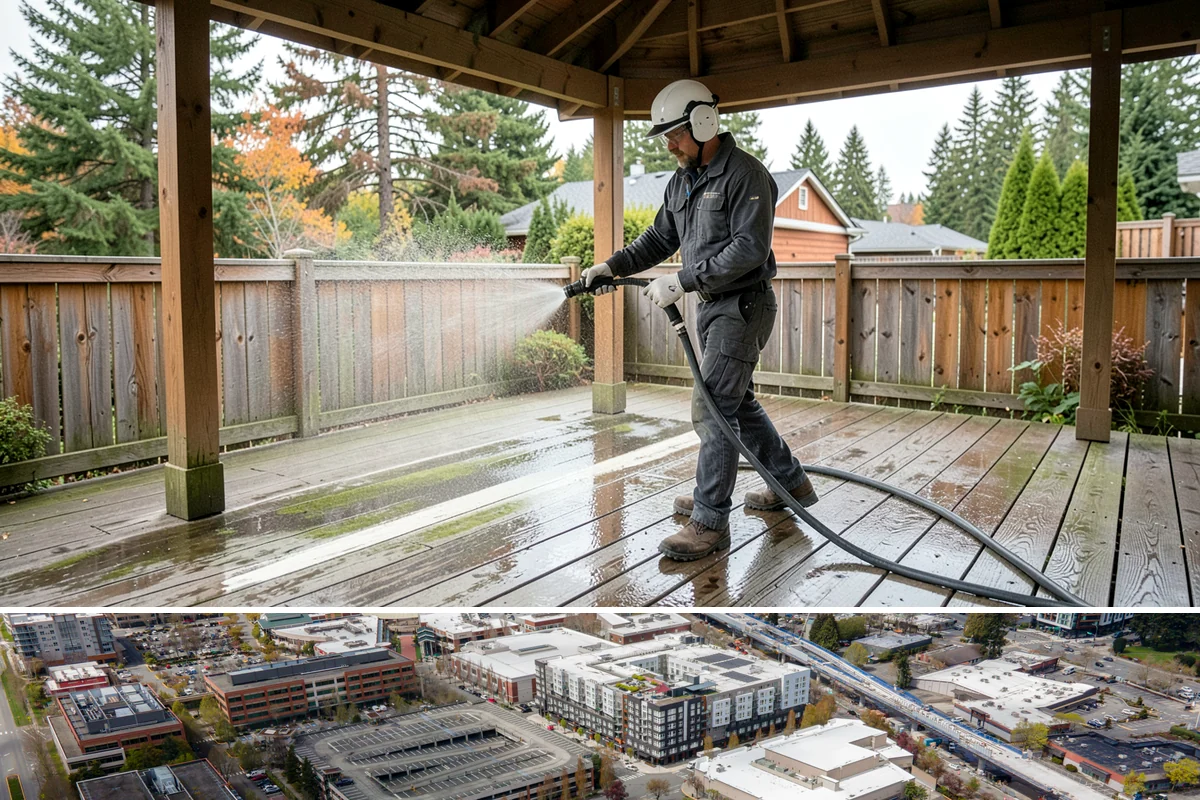 Deck Paint Removal in Redmond, King County, WA - Remove deck paint during dry summer weeks so the wood cures before refinishing.