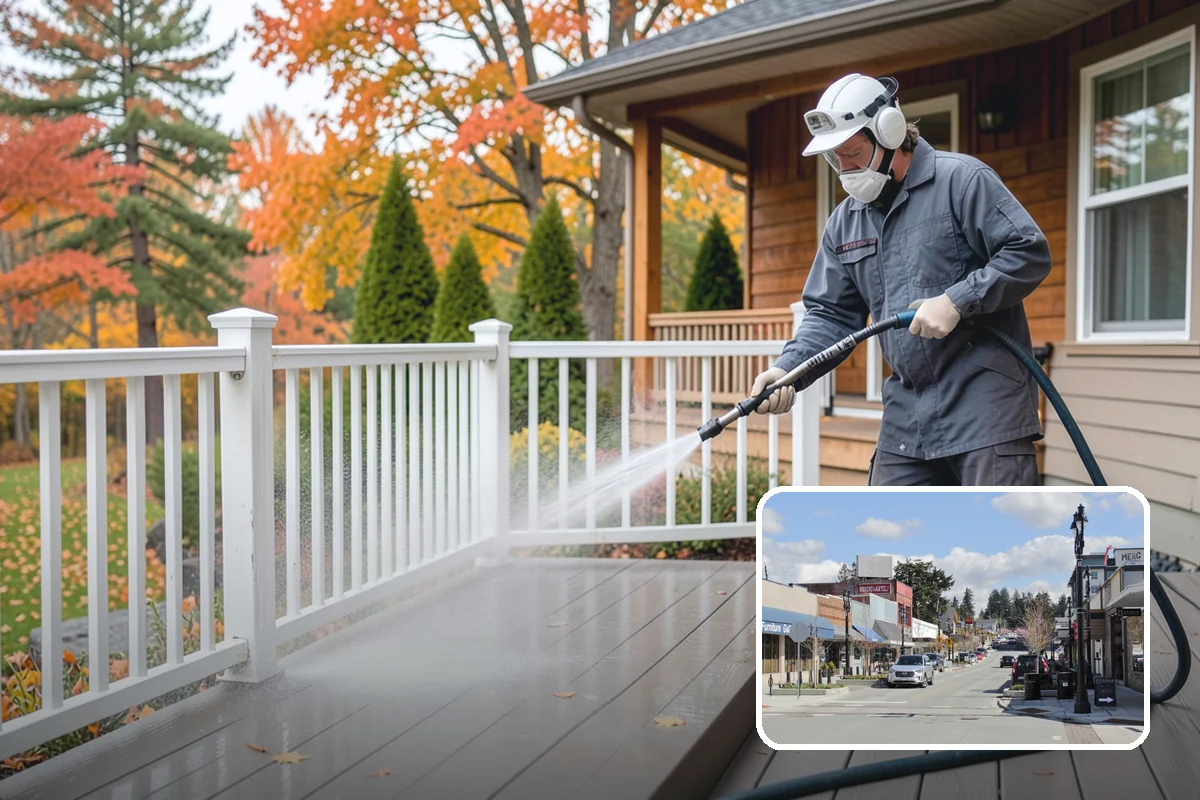 Deck Railing Cleaning in Bothell, King County, WA - Cleans balusters, caps, and joints thoroughly