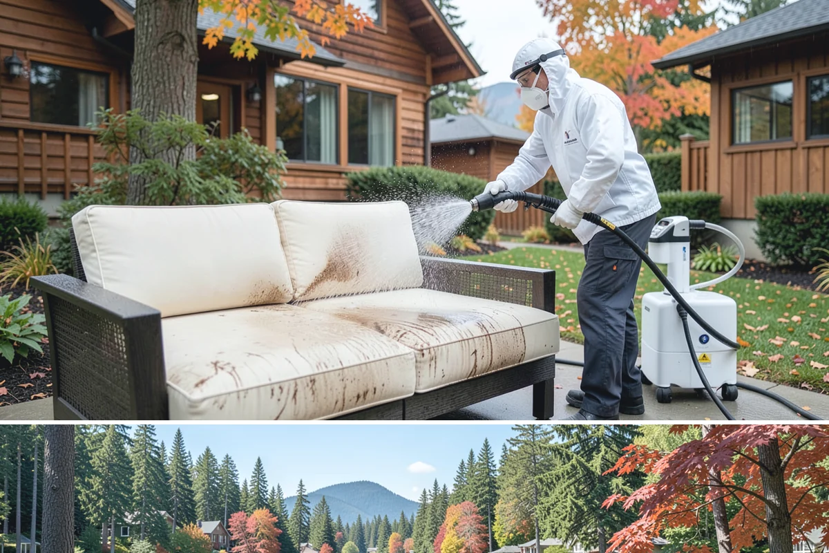 Deck Railing Cleaning in Covington, King County, WA - Clean deck railings alongside the deck floor in dry summer weather for an even finish.