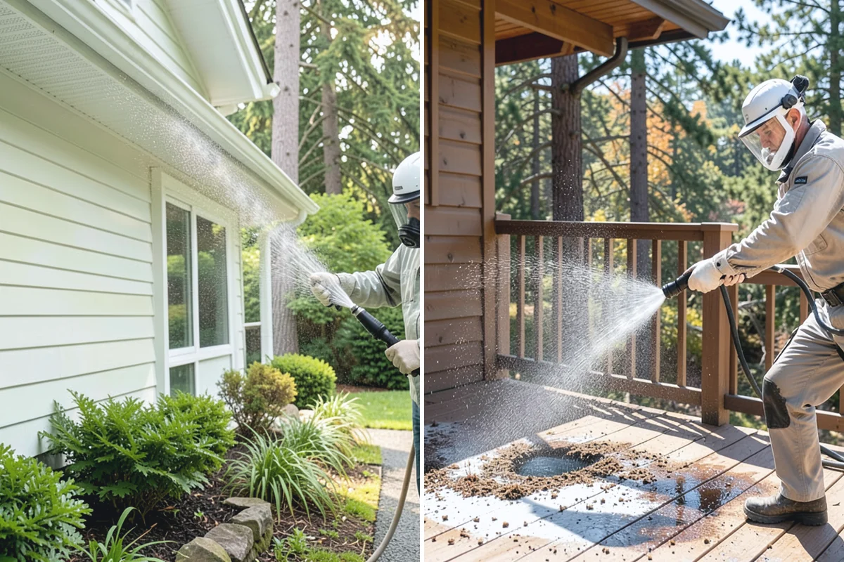Deck Railing Cleaning in Darrington, Snohomish County, WA - Protect the deck floor and nearby plants