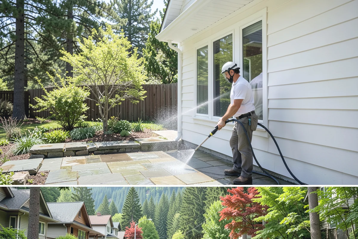 Deck Railing Cleaning in Darrington, Snohomish County, WA - Clean deck railings alongside the deck floor in dry summer weather for an even finish.