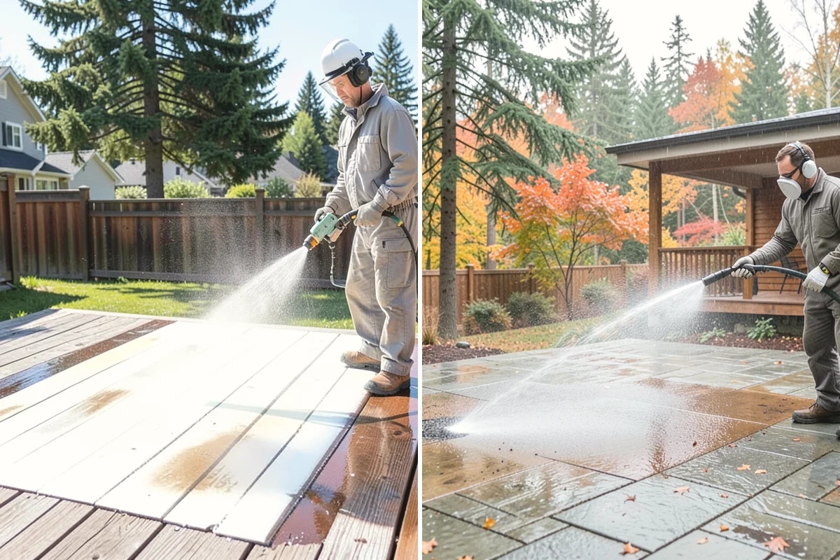 Deck Railing Cleaning in Duvall, King County, WA - Protect the deck floor and nearby plants