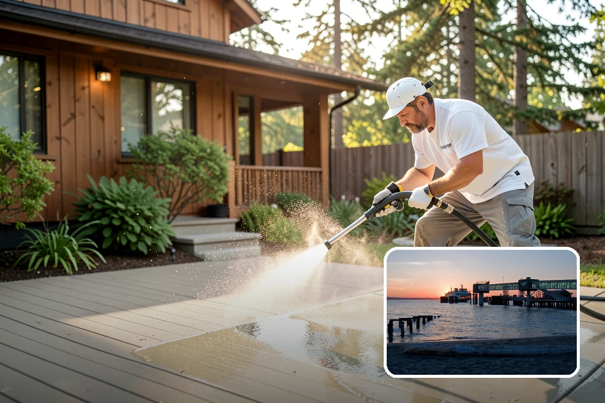 Deck Railing Cleaning in Edmonds, Snohomish County, WA - Cleans balusters, caps, and joints thoroughly