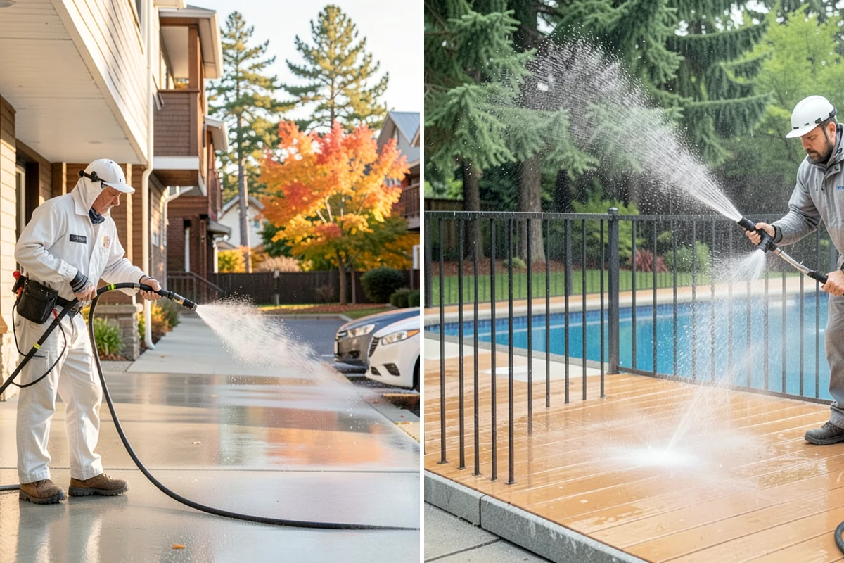 Deck Railing Cleaning in Enumclaw, King County, WA - Protect the deck floor and nearby plants