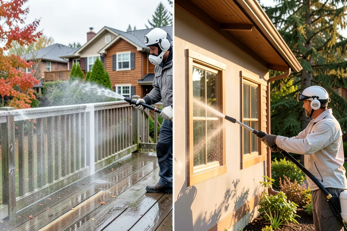 Deck Railing Cleaning in Everett, Snohomish County, WA - Protect the deck floor and nearby plants