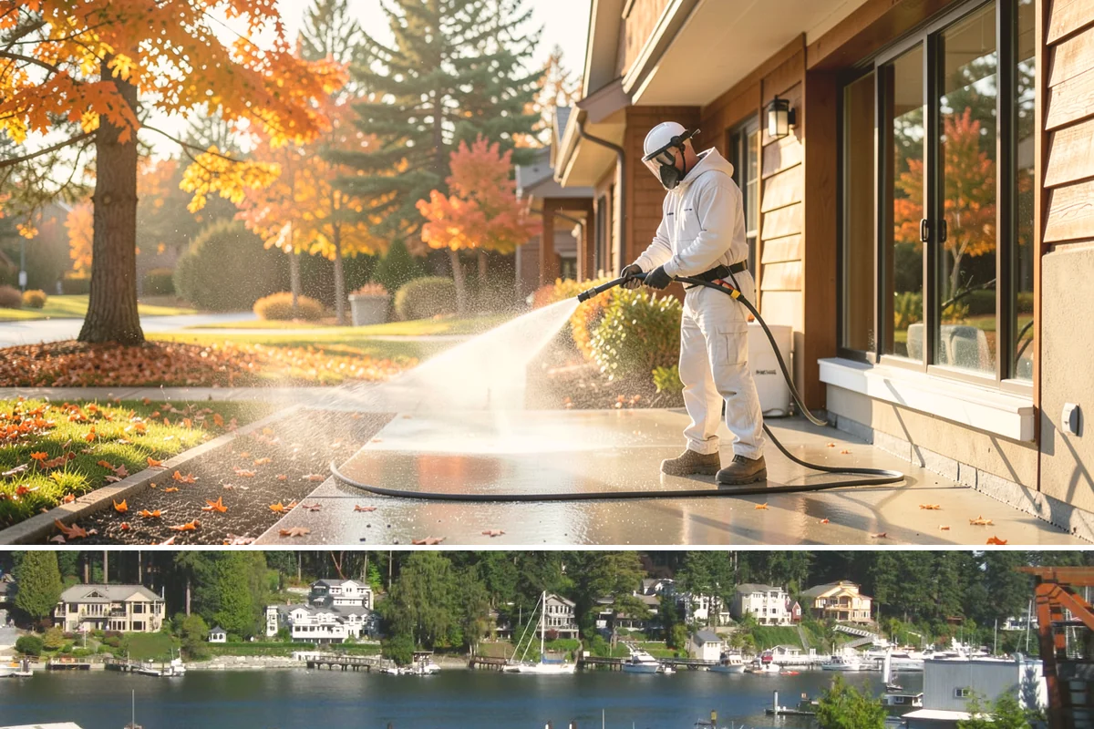 Deck Railing Cleaning in Gig Harbor, Pierce County, WA - Clean deck railings alongside the deck floor in dry summer weather for an even finish.