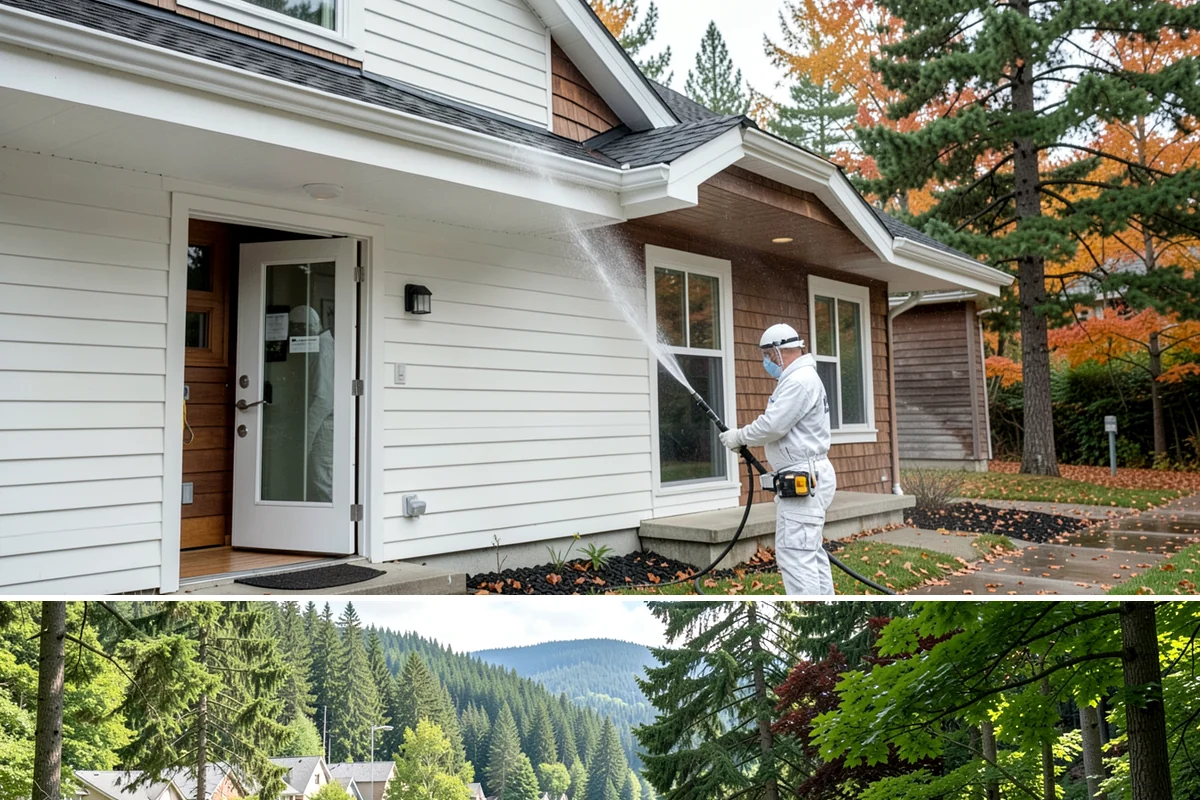 Deck Railing Cleaning in Lake Forest Park, King County, WA - Clean deck railings alongside the deck floor in dry summer weather for an even finish.