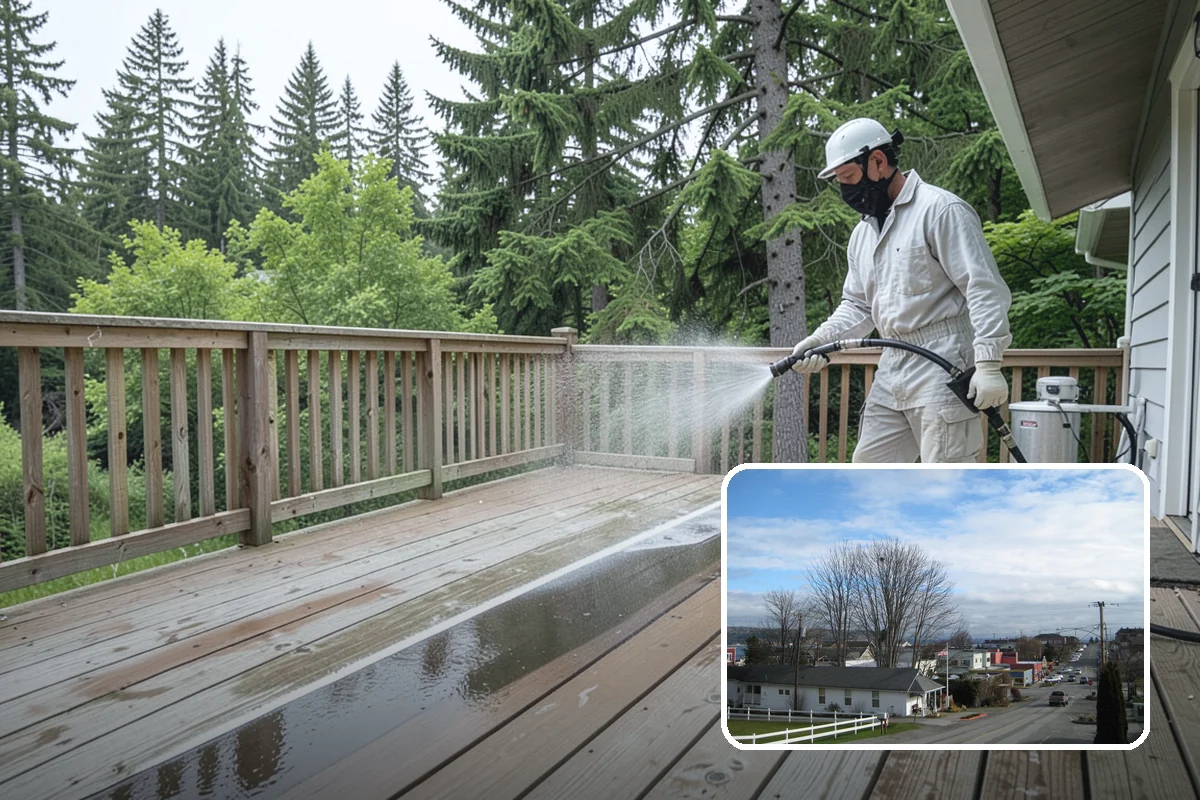 Deck Railing Cleaning in Langley, Island County, WA - Cleans balusters, caps, and joints thoroughly