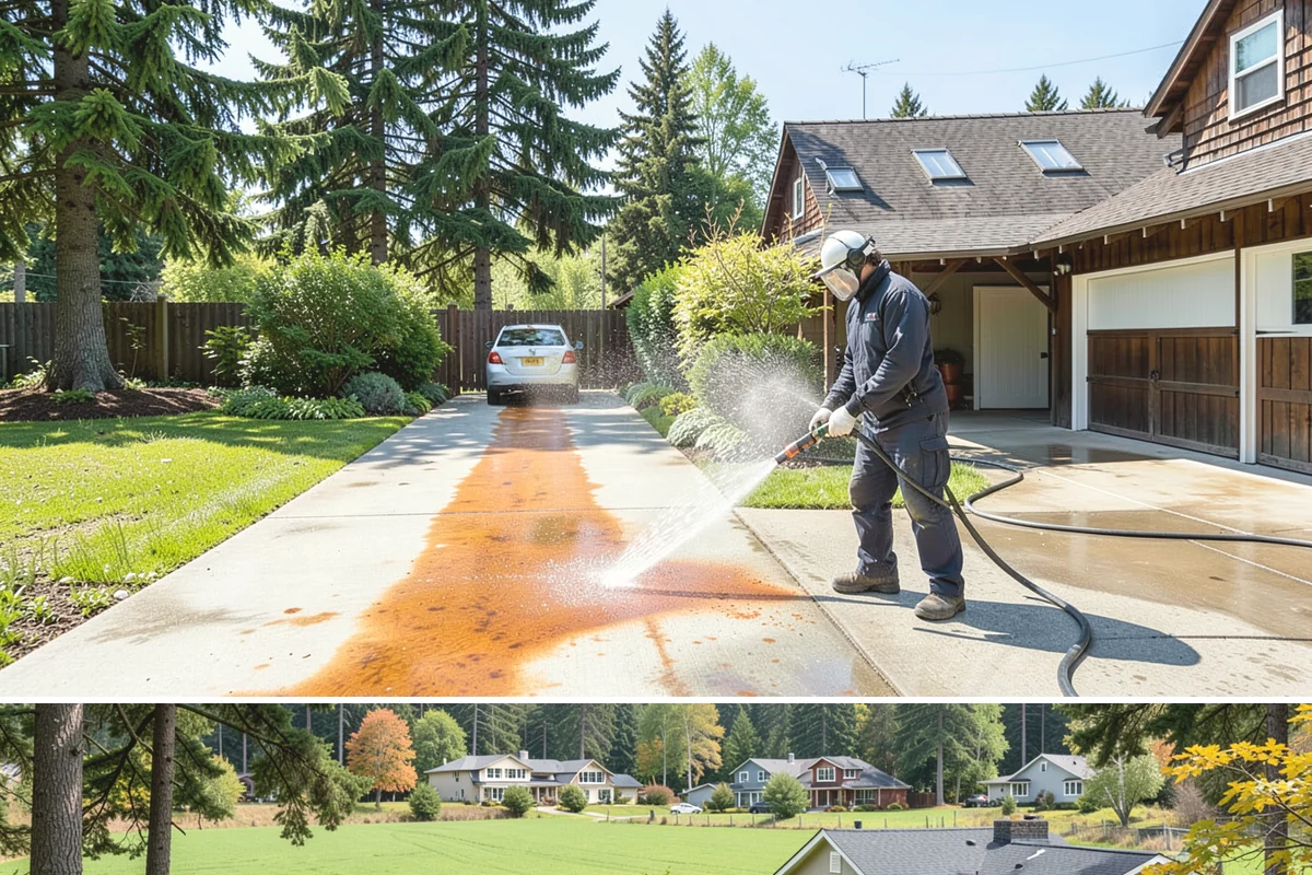 Deck Railing Cleaning in Lyman, Skagit County, WA - Clean deck railings alongside the deck floor in dry summer weather for an even finish.