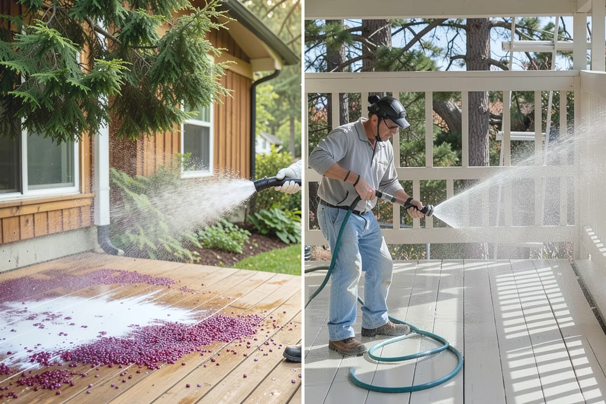 Deck Railing Cleaning in Marysville, Snohomish County, WA - Protect the deck floor and nearby plants