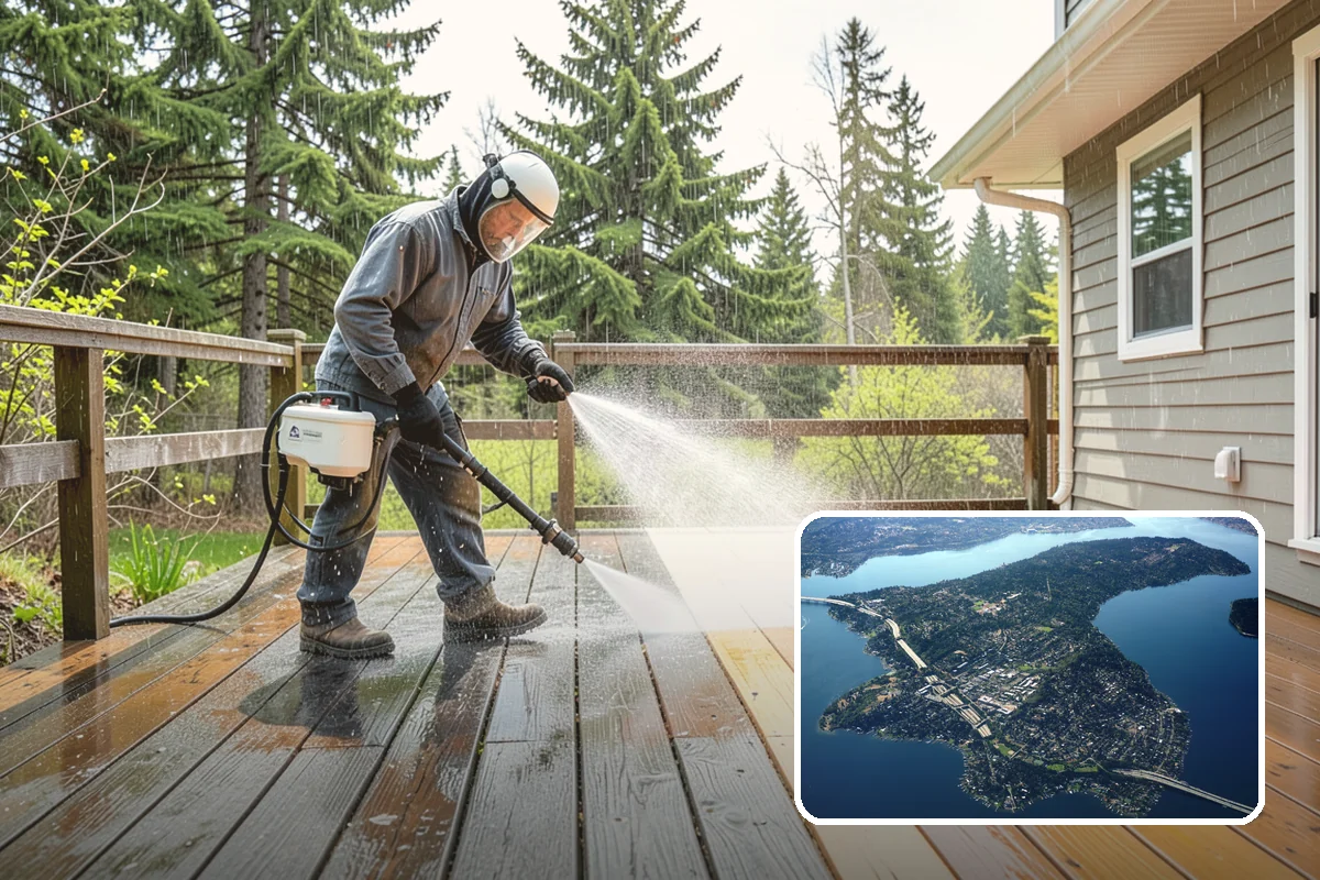 Deck Railing Cleaning in Mercer Island, King County, WA - Cleans balusters, caps, and joints thoroughly