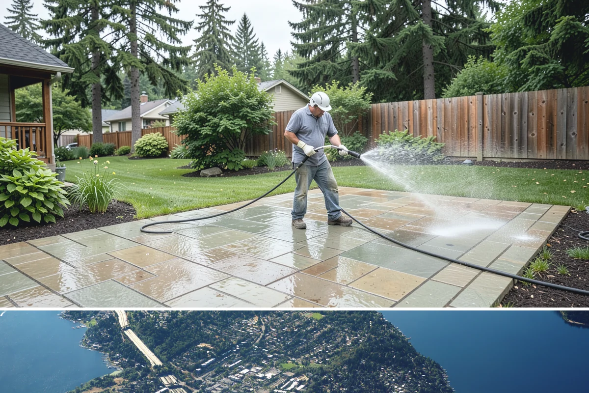 Deck Railing Cleaning in Mercer Island, King County, WA - Clean deck railings alongside the deck floor in dry summer weather for an even finish.
