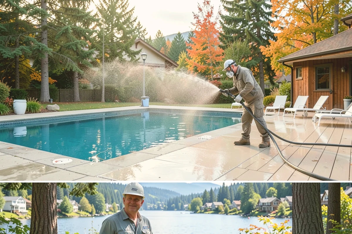 Deck Railing Cleaning in Milton, King County, WA - Clean deck railings alongside the deck floor in dry summer weather for an even finish.