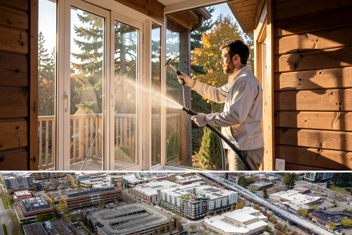Deck Railing Cleaning in Redmond, King County, WA - Clean deck railings alongside the deck floor in dry summer weather for an even finish.