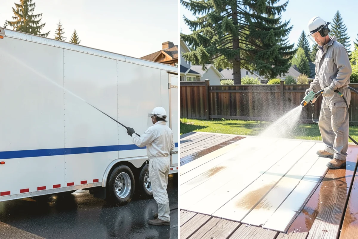 Deck Railing Cleaning in Ruston, Pierce County, WA - Protect the deck floor and nearby plants