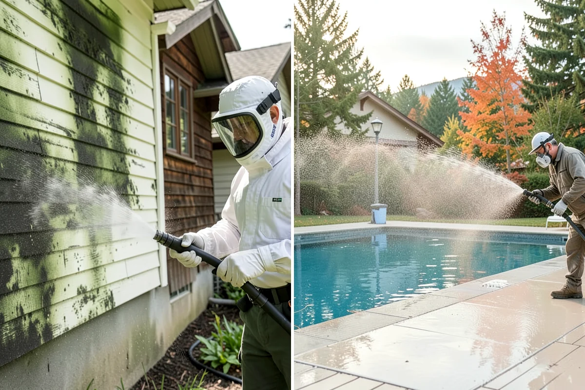 Deck Railing Cleaning in Sedro-Woolley, Skagit County, WA - Protect the deck floor and nearby plants