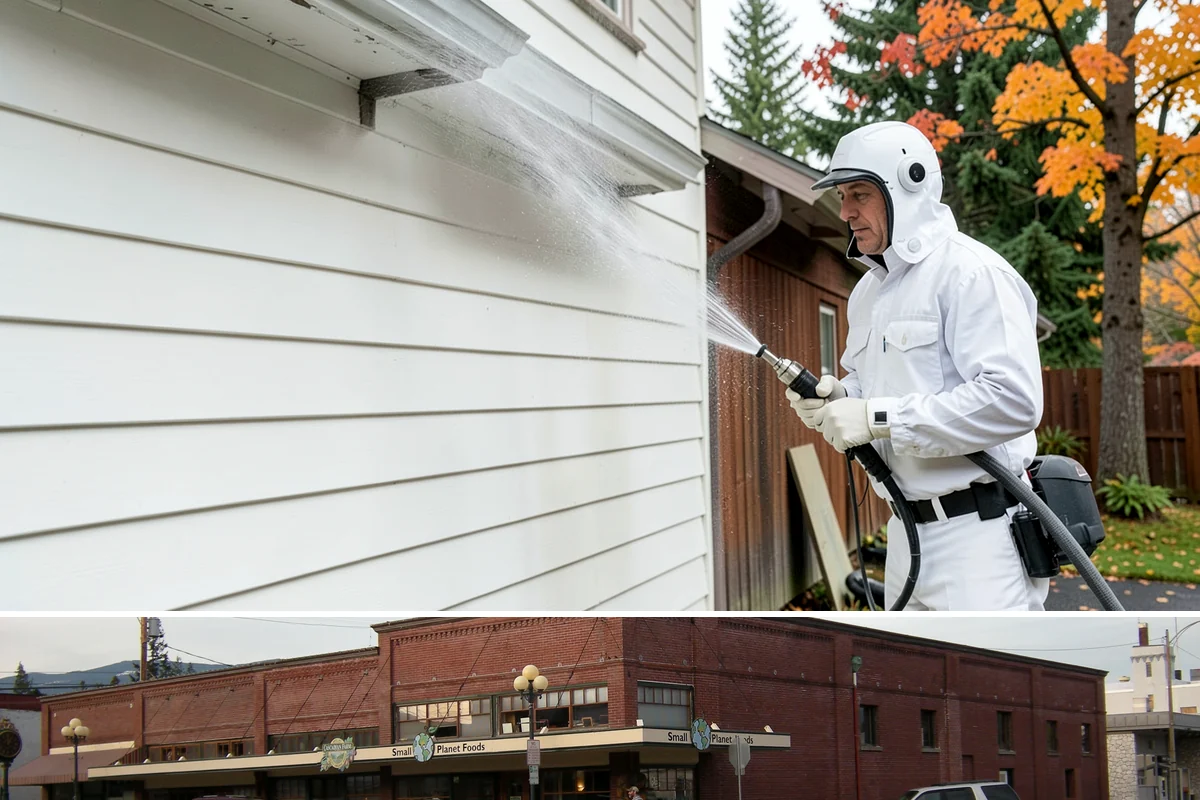 Deck Railing Cleaning in Sedro-Woolley, Skagit County, WA - Clean deck railings alongside the deck floor in dry summer weather for an even finish.