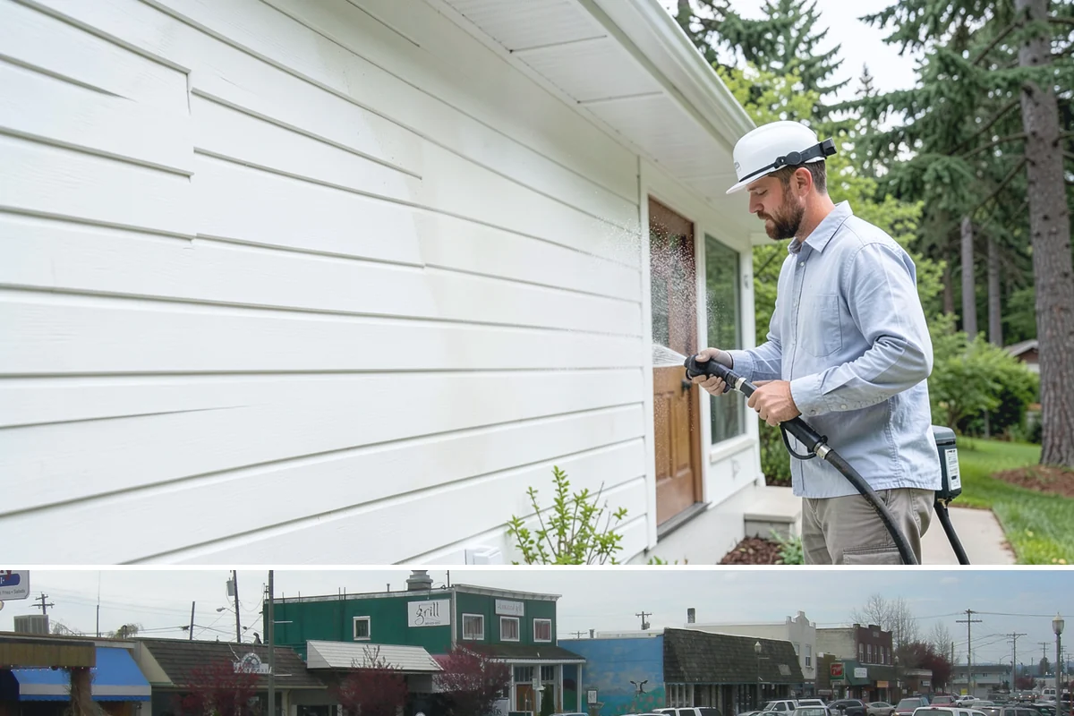 Deck Railing Cleaning in Stanwood, Snohomish County, WA - Clean deck railings alongside the deck floor in dry summer weather for an even finish.