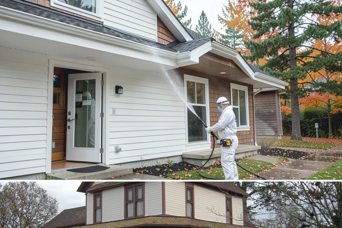 Deck Railing Cleaning in Sumner, Pierce County, WA - Clean deck railings alongside the deck floor in dry summer weather for an even finish.