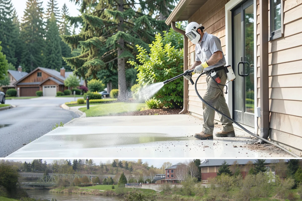 Deck Railing Cleaning in Tukwila, King County, WA - Clean deck railings alongside the deck floor in dry summer weather for an even finish.