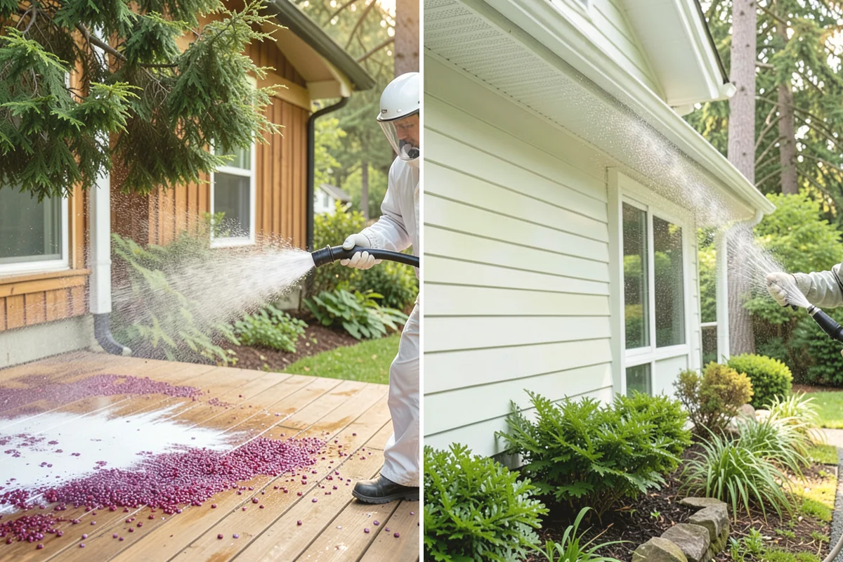 Deck Railing Cleaning in University Place, Pierce County, WA - Protect the deck floor and nearby plants