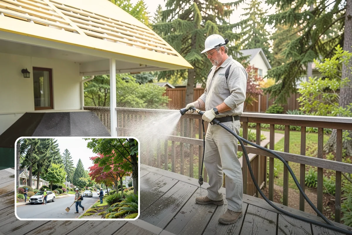 Deck Restoration Cleaning in Beaux Arts Village, King County, WA - Recovers a neglected deck to usable wood