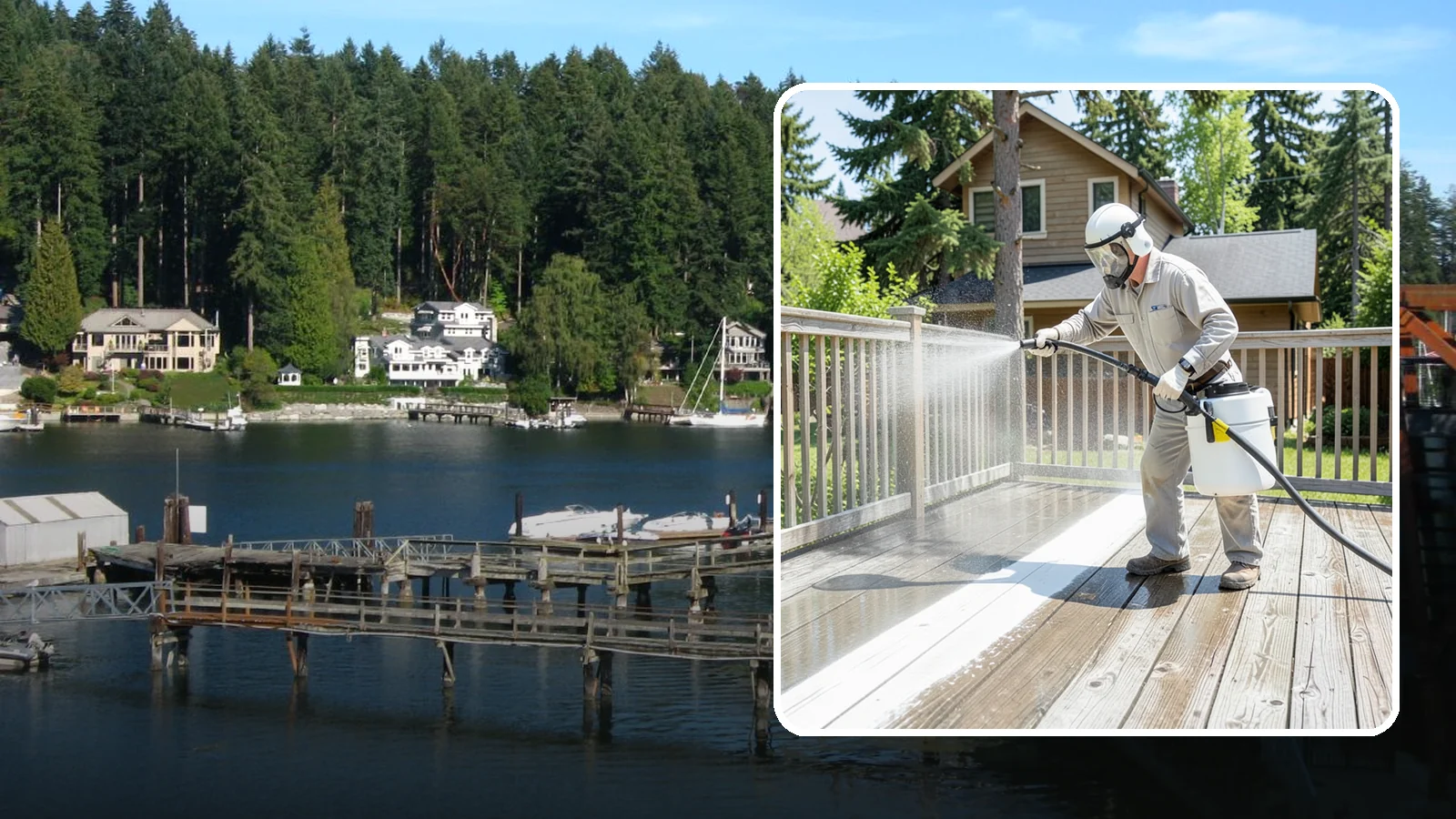 Deck Restoration Cleaning in Gig Harbor, Pierce County, WA - Deep-restore a neglected deck through staged cleaning, stripping, and brightening back to usable wood.