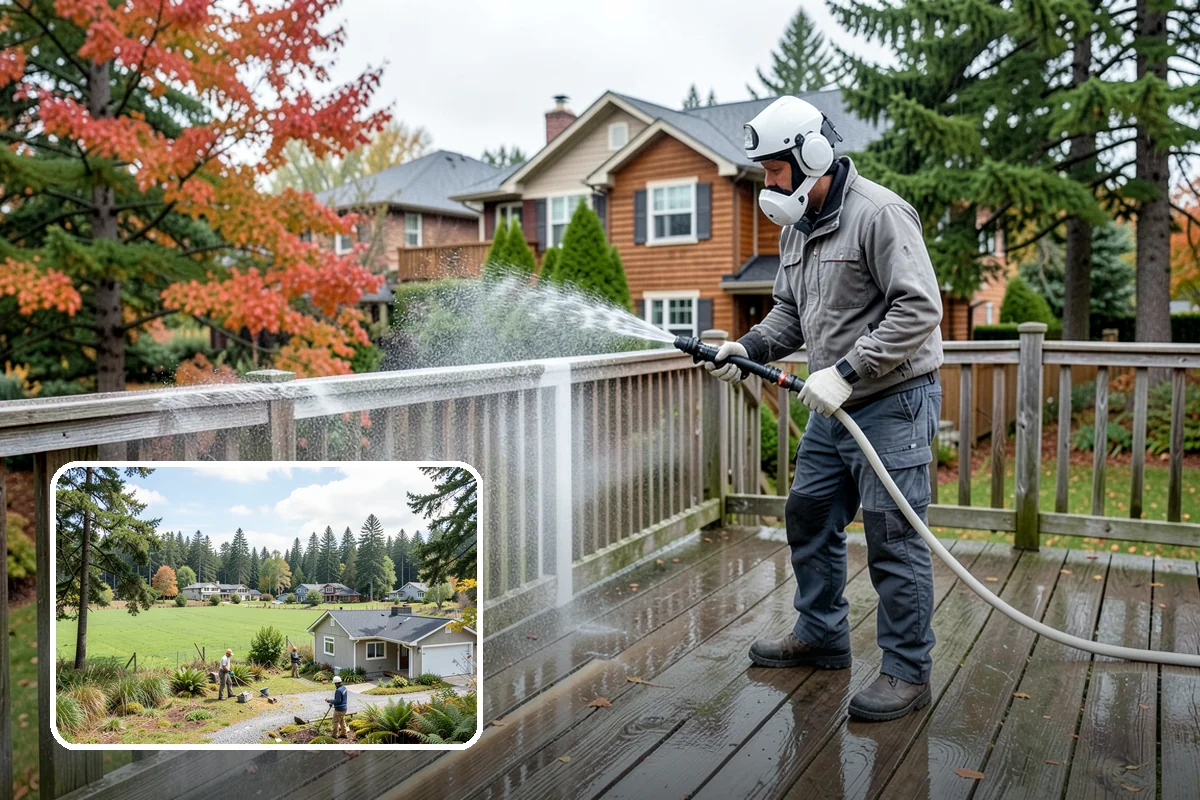 Deck Restoration Cleaning in Lyman, Skagit County, WA - Recovers a neglected deck to usable wood
