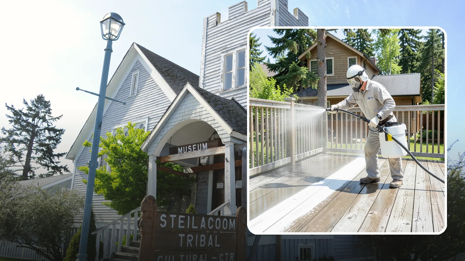 Deck Restoration Cleaning in Steilacoom, Pierce County, WA - Deep-restore a neglected deck through staged cleaning, stripping, and brightening back to usable wood.